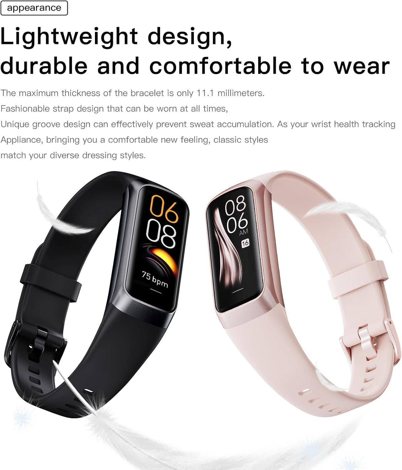 Fitness Trackers for Android & IOs, Alarm Stopwatch, Blood Pressure/Calories Monitor, Waterproof Step Tracker