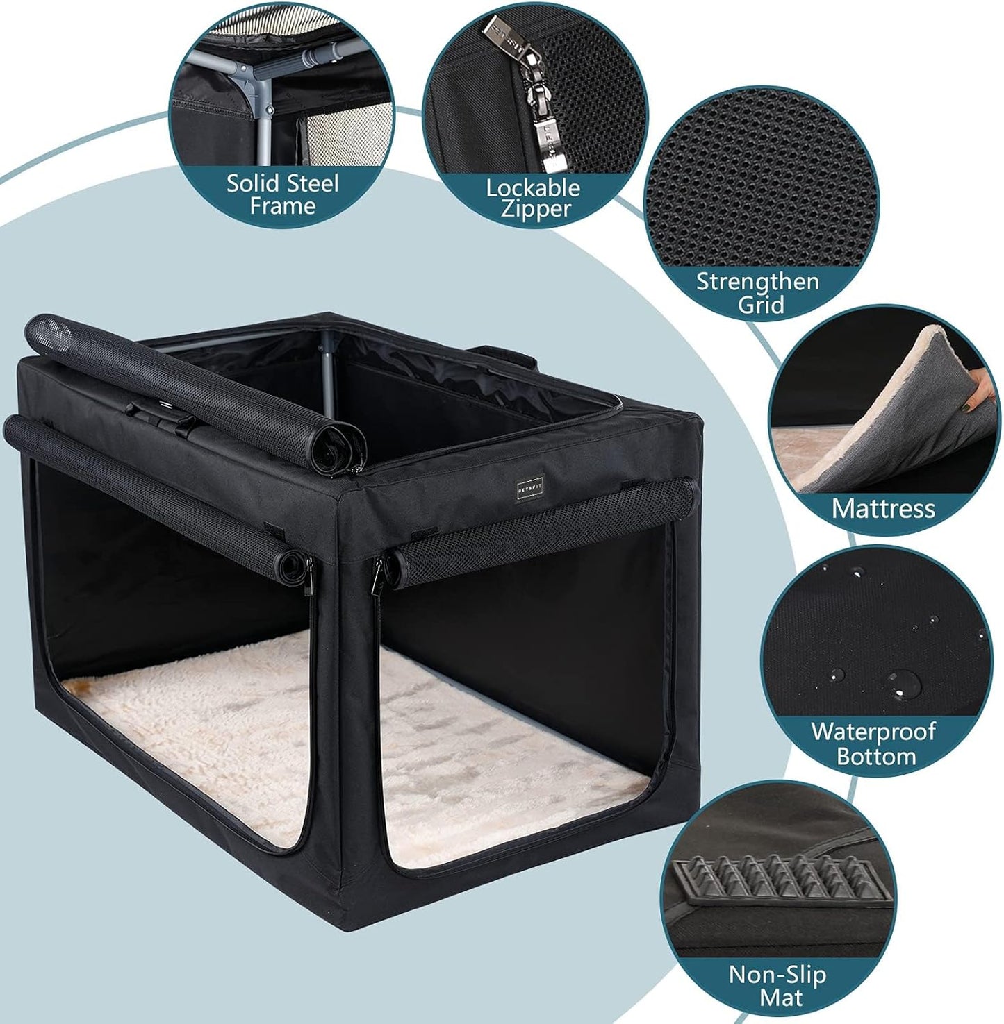 Portable Soft Dog Crate - 24 Inch Easy Set-Up, Light, Sturdy, Collapsible Crate for Home and Travel Black