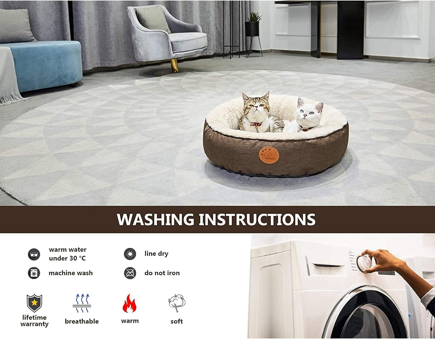 Large Round Machine Washable Cat Bed