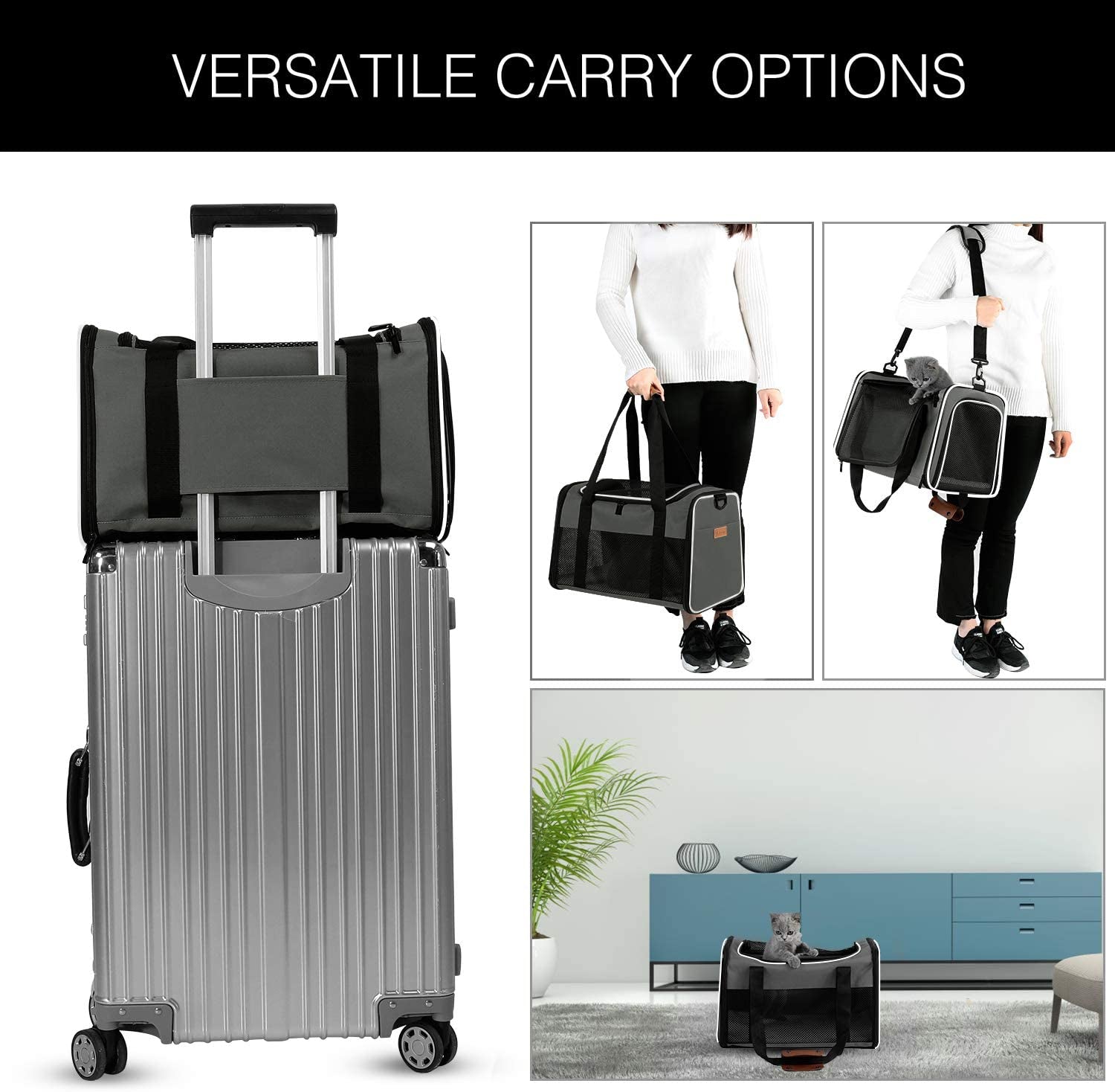 Portable Foldable Pet Carrier, Soft-Sided Pet Bag up to 28 Lbs, Airline Approved