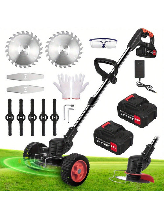 Cordless Electric Lawn Mower 4-In-1 Grass Trimmer/Edger/Mini Mower/Brush Cutter with 3 Types of Blade Assemblies