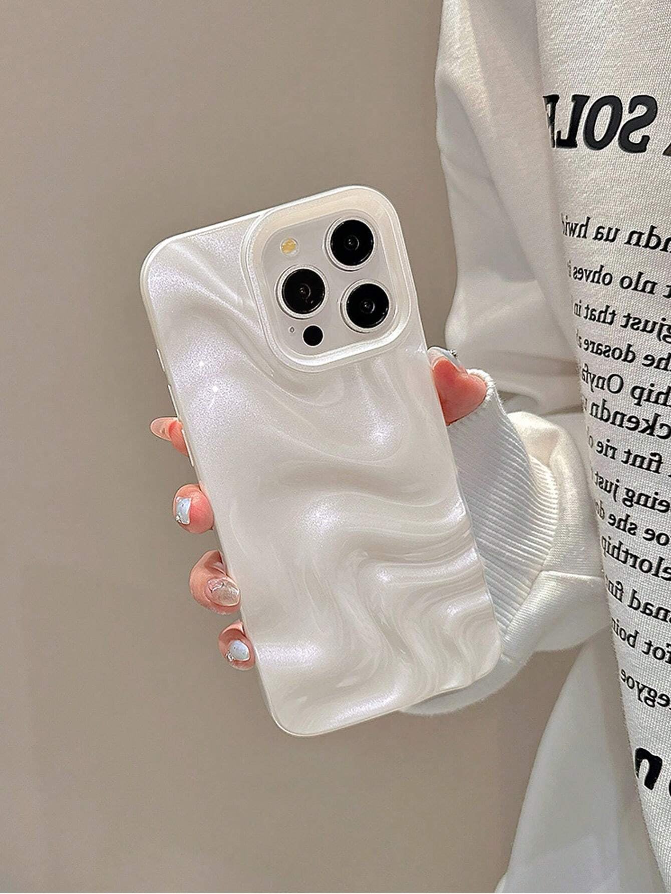 Premium Pearl White 3D Wave Phone Case for iPhone 16 Promax/16/16 Pro/16 Plus/15/15 Promax/15 Pro/11/12/13/14 Promax/11 Pro/11 Promax/12 Pro/12 Promax/13 Pro/13 Promax/14 Pro/14 Promax/16 Promax/16/16 Pro/16 Plus/12 Mini/13 Mini/16E