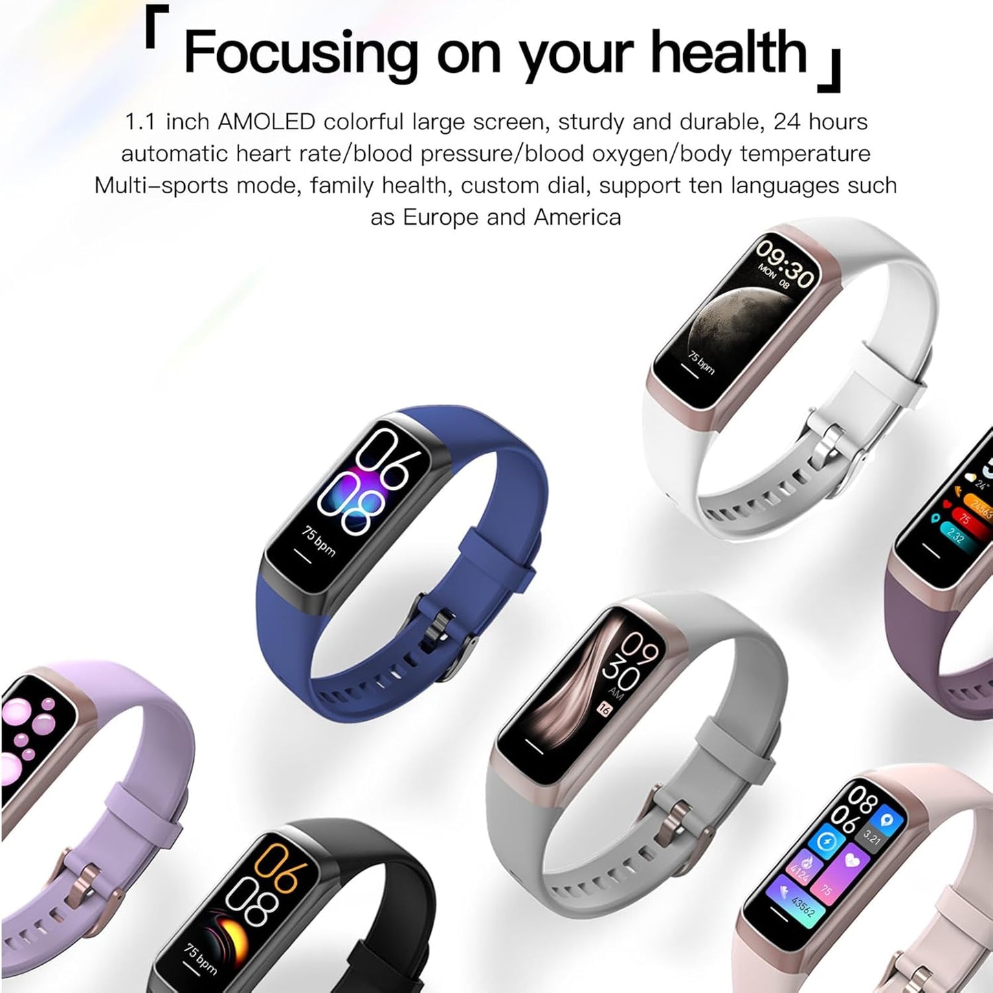 Fitness Trackers for Android & IOs, Alarm Stopwatch, Blood Pressure/Calories Monitor, Waterproof Step Tracker