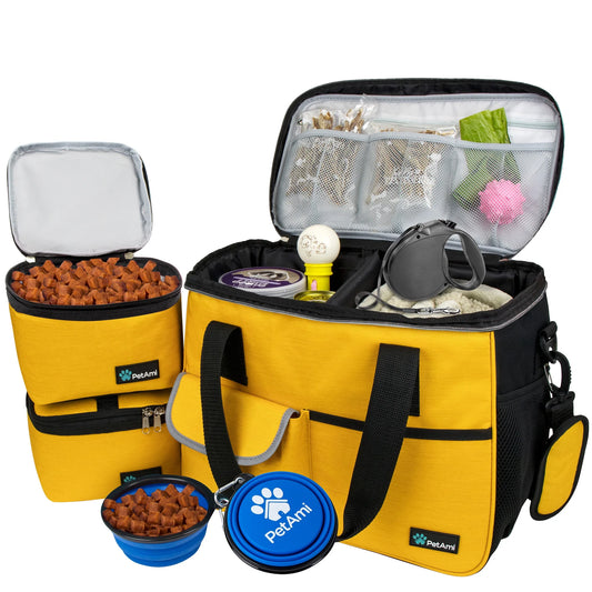 Medium Dog Travel Bag with Food Containers and Bowls, Yellow