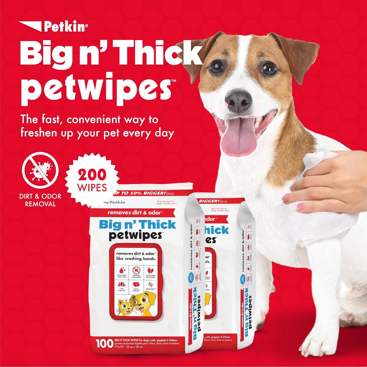 Pet Wipes for Dogs and Cats, 200 Large Wipes - Removes Dirt & Odors - Cleans Ears, Face ect.