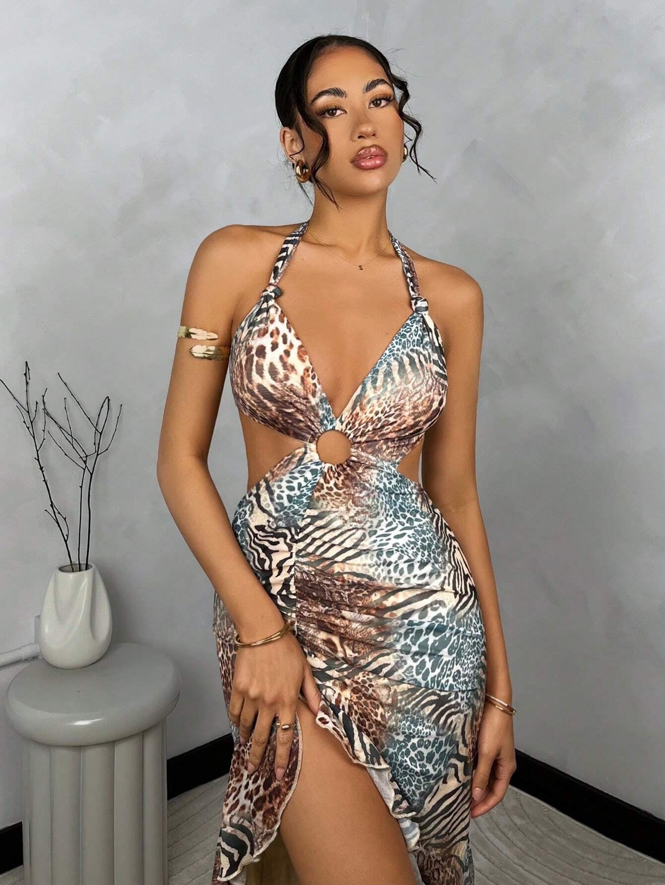 High Slit Ruffle Hem Summer Dress