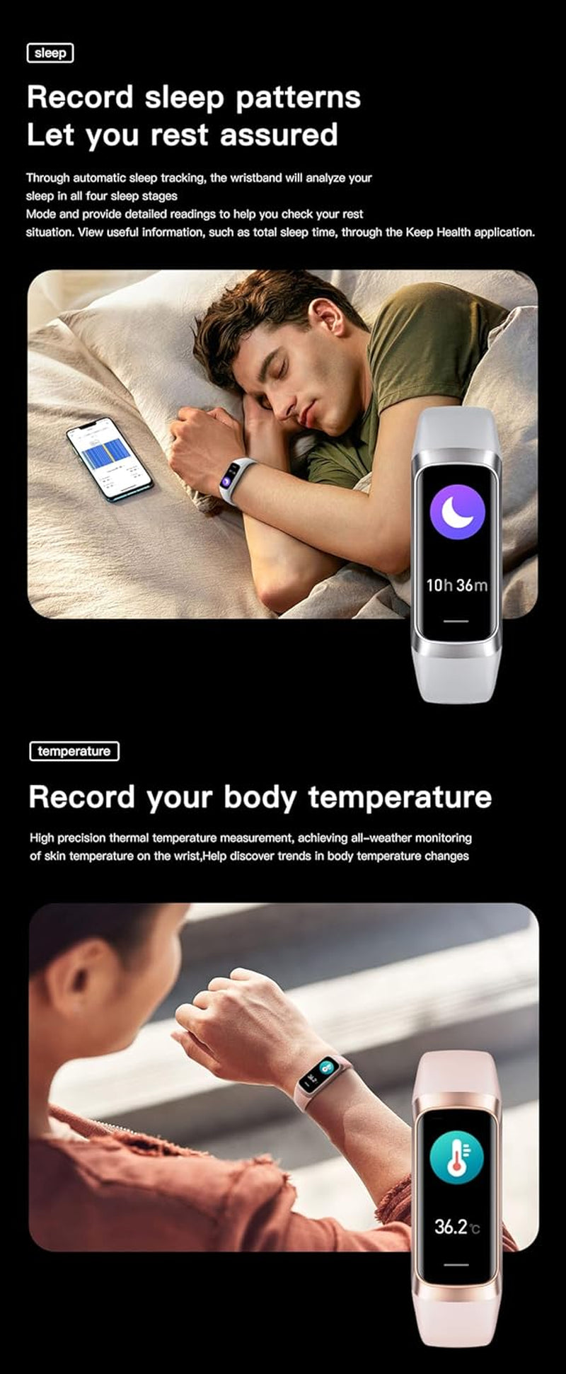 Fitness Trackers for Android & IOs, Alarm Stopwatch, Blood Pressure/Calories Monitor, Waterproof Step Tracker