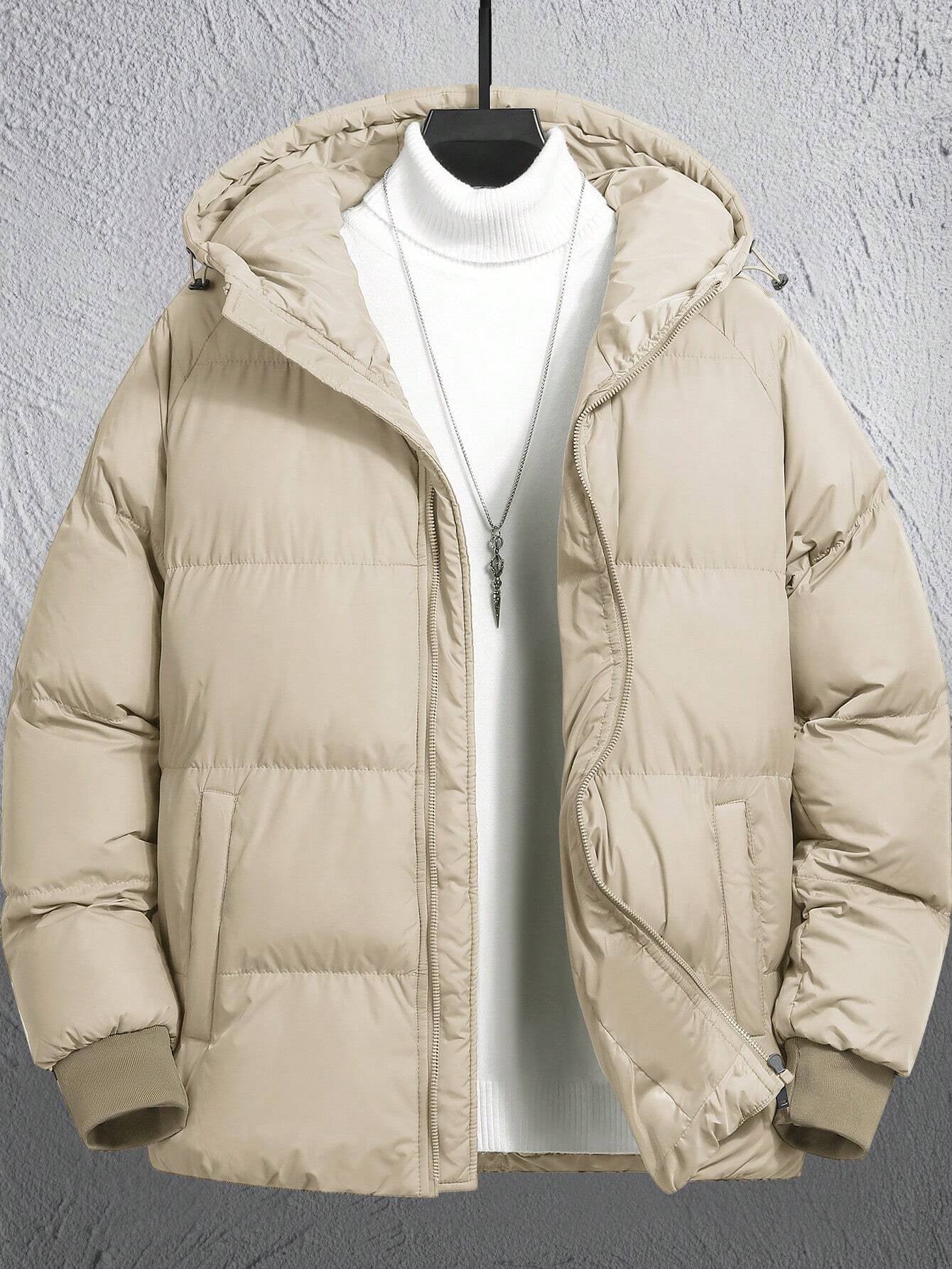 Hooded Zip-Up Padded Coat Plain Casual Jacket (Sweater Not Included)