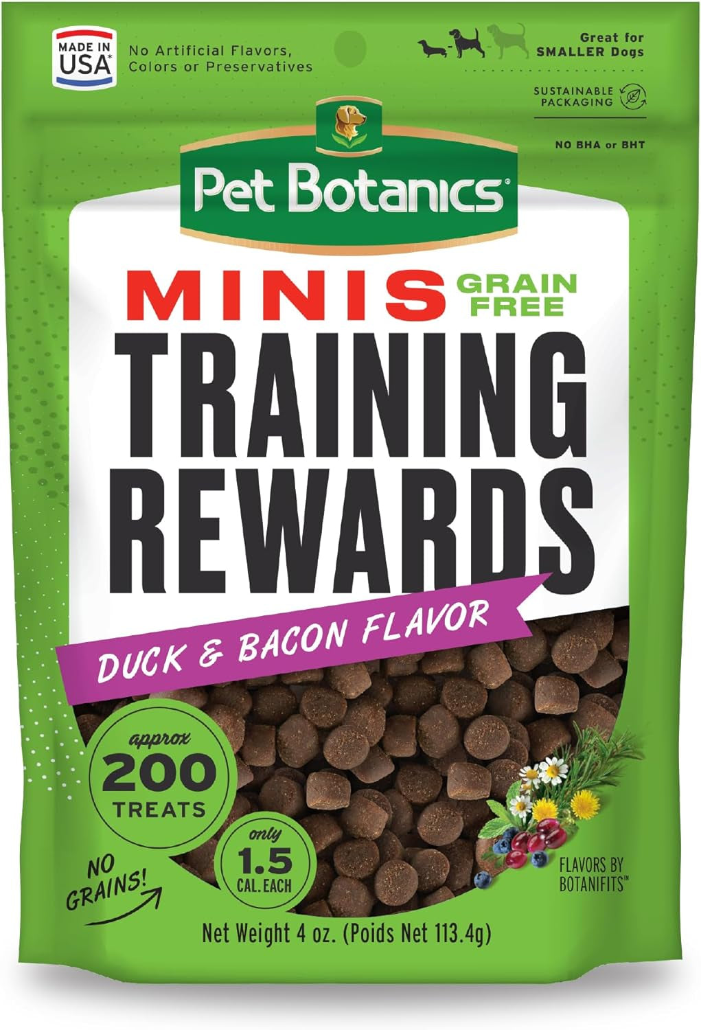4 oz. Pouch of Mini Soft & Chewy Training Rewards, Duck and Bacon Flavor, 200 Treats per Bag, Preferred by Leading Trainers