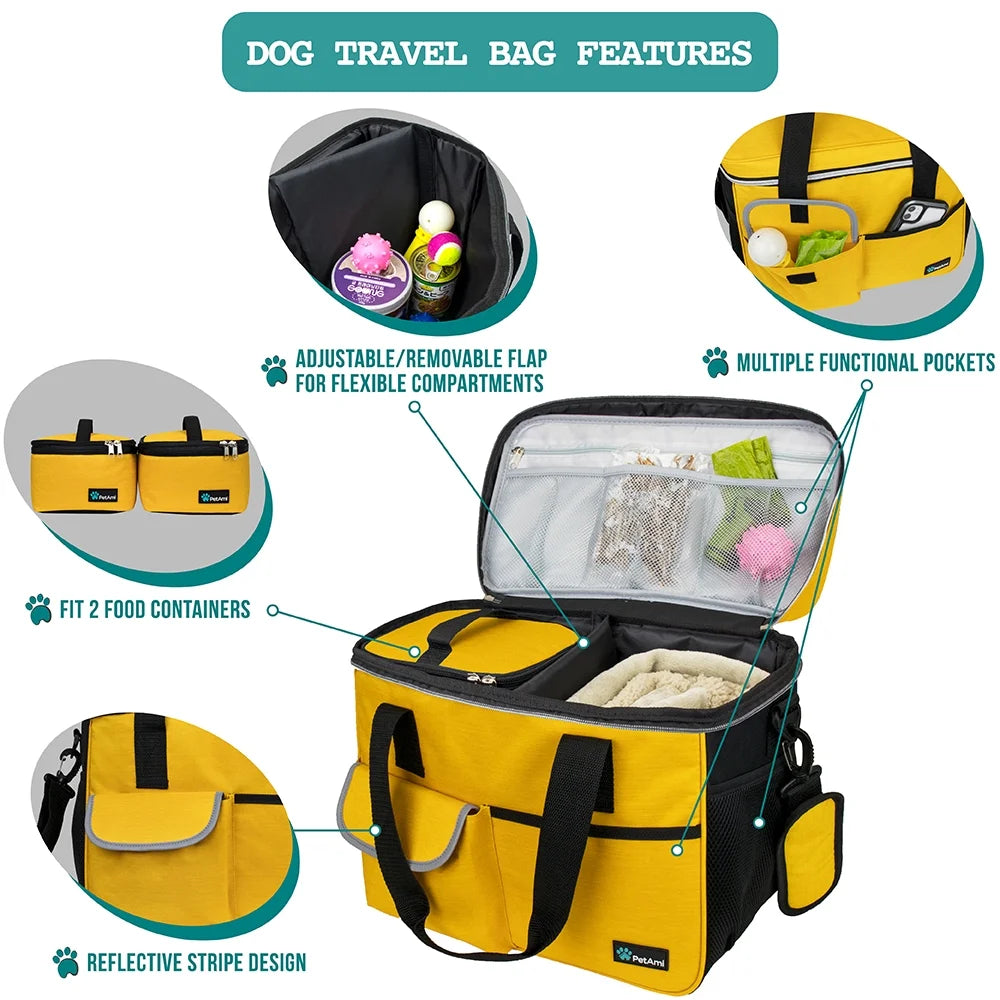 Medium Dog Travel Bag with Food Containers and Bowls, Yellow