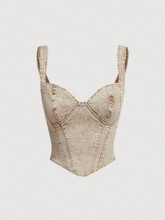 Vintage Denim Crop Top Bustier