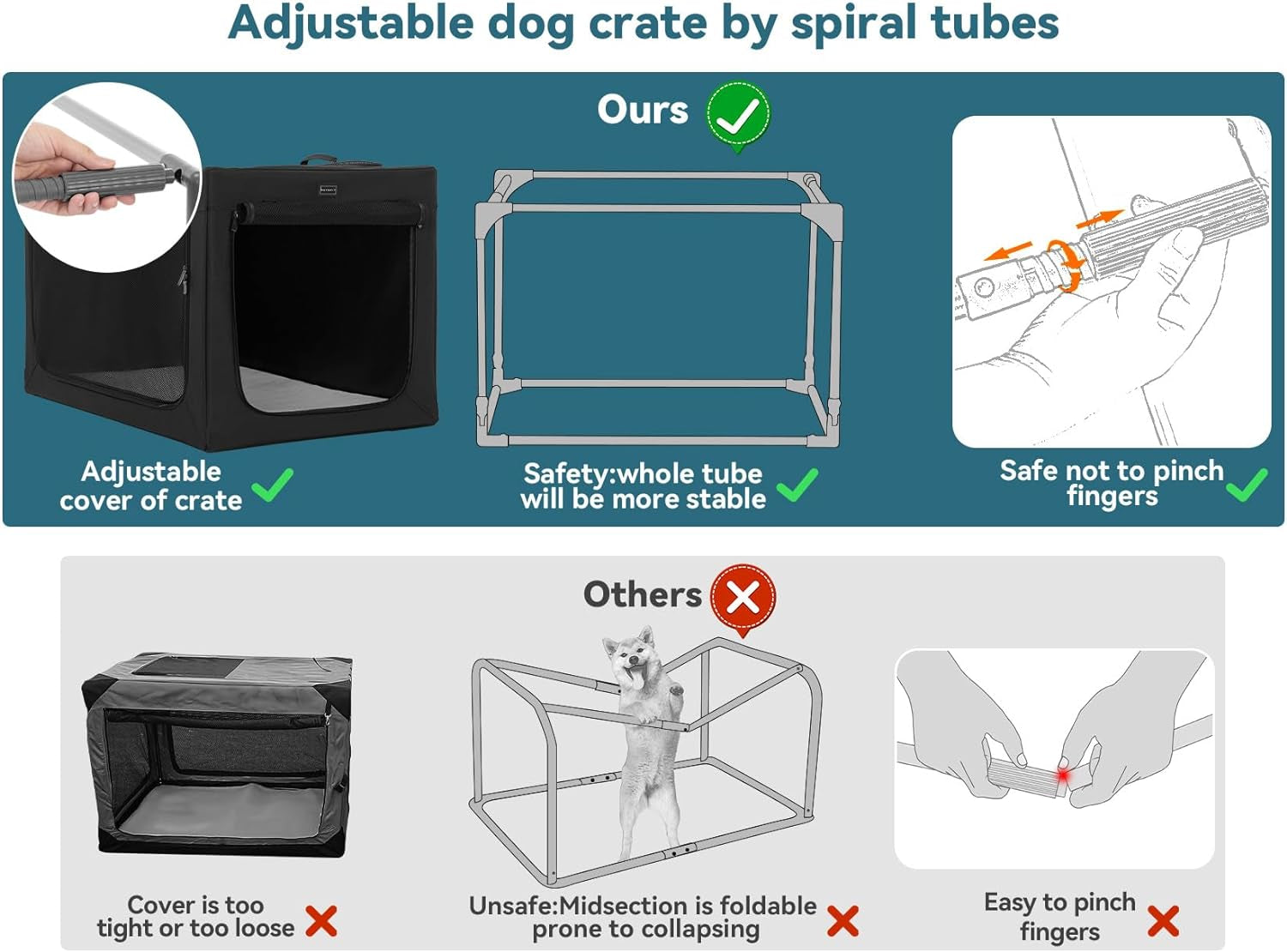 Portable Soft Dog Crate - 24 Inch Easy Set-Up, Light, Sturdy, Collapsible Crate for Home and Travel Black