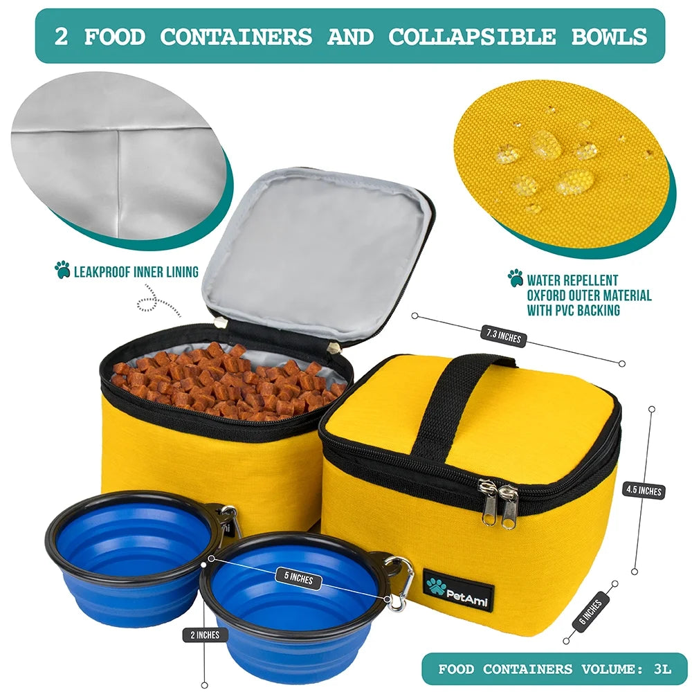 Medium Dog Travel Bag with Food Containers and Bowls, Yellow
