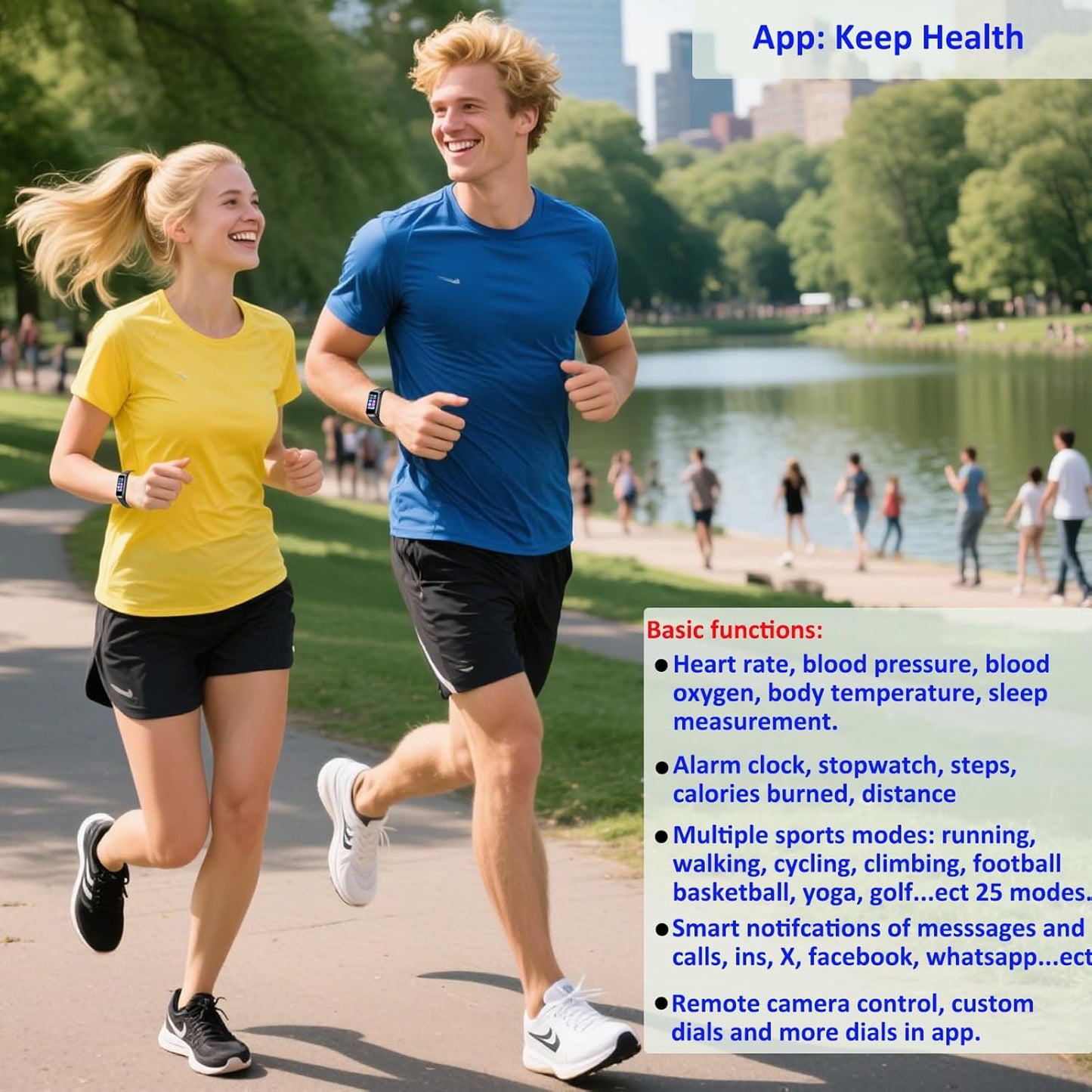 Fitness Trackers for Android & IOs, Alarm Stopwatch, Blood Pressure/Calories Monitor, Waterproof Step Tracker