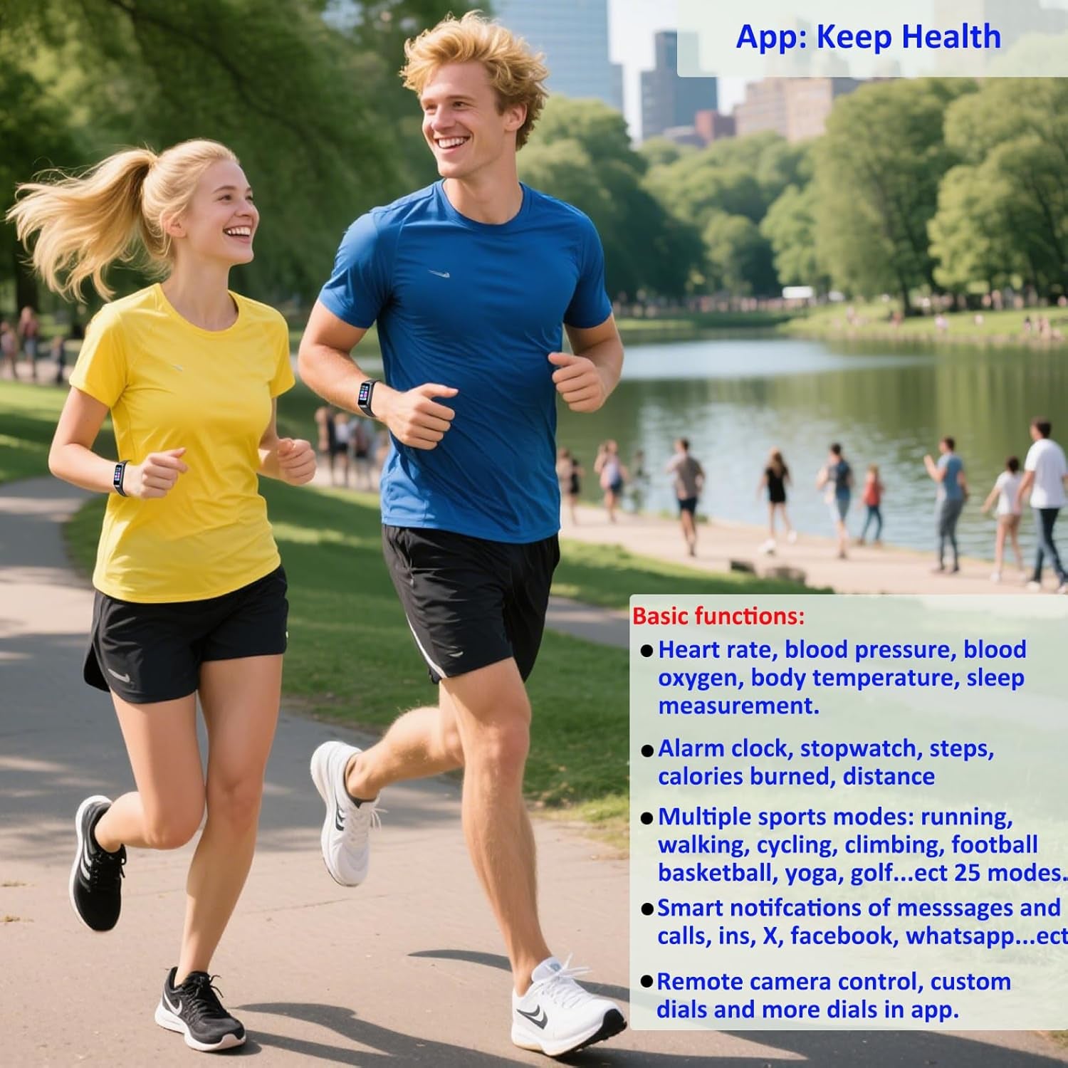 Fitness Trackers for Android & IOs, Alarm Stopwatch, Blood Pressure/Calories Monitor, Waterproof Step Tracker