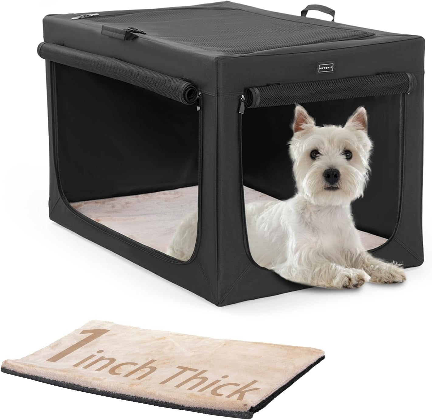 Portable Soft Dog Crate - 24 Inch Easy Set-Up, Light, Sturdy, Collapsible Crate for Home and Travel Black