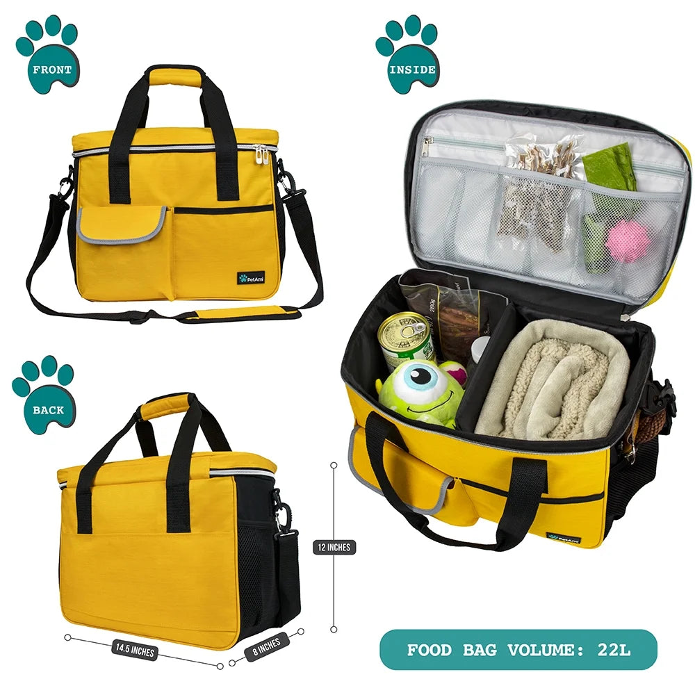 Medium Dog Travel Bag with Food Containers and Bowls, Yellow