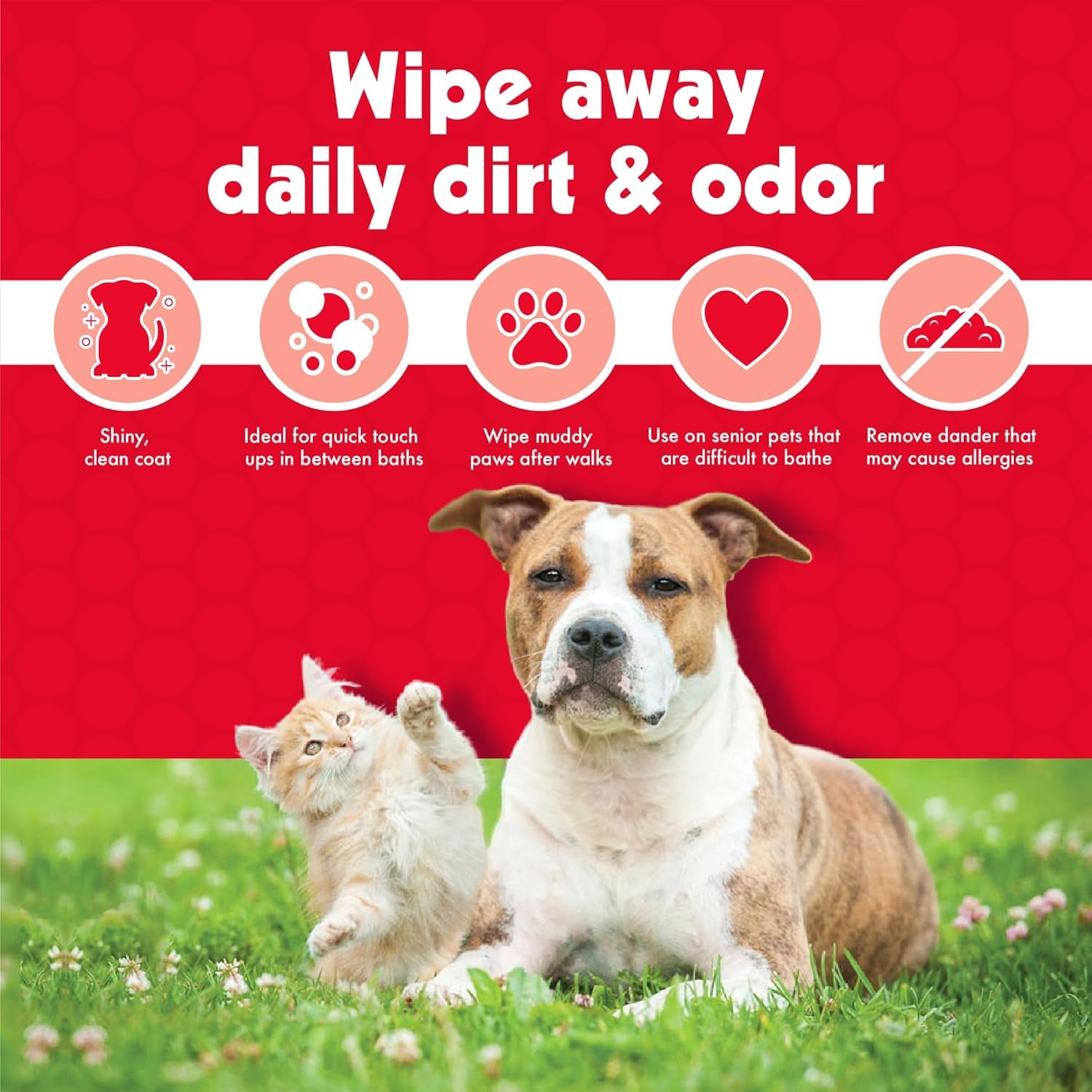 Pet Wipes for Dogs and Cats, 200 Large Wipes - Removes Dirt & Odors - Cleans Ears, Face ect.